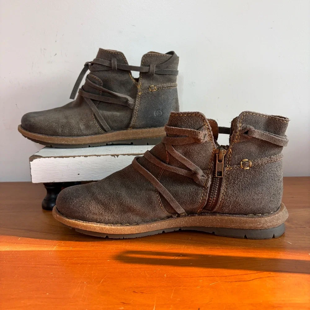 Born Womens Brown Suede Wrap Ankle Boots BR0013642 Size 8 Boho Booties